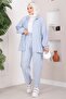 Hooded Zipper Detailed Loose Double Set Baby Blue - 3
