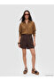 Brown Modal Blend Pleated Women's Shorts - 6