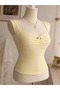 Yellow Coquette Bow Rose Detailed Y2K Short Sleeve Crop - 2