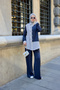 Women's Double Button Detailed Plaid Striped Slim Scuba Suit Anthracite