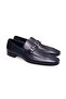 Dark Blue Color Laceless Genuine Leather Men's Shoes