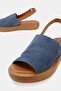 Women's Blue Suede Genuine Leather Strappy Flat Sole Daily Sandals - 3
