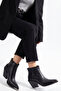Black Matte Leather Flat Zippered Metal Toe Western Cowboy Short Ankle Boots - 6