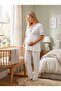 New Season Ecru Short-Sleeved Buttoned Design with Breastfeeding Feature Summer 100% Cotton Maternity Pajama Set - 8