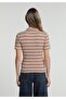 Slim Fit Polo Collar Striped Women's Multicolor Short Sleeve T-Shirt - 2