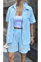 Women's Brode Lace Detailed Shirt Shorts Woven Bottom - Top Set - 6