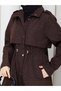 Polka Dot Waist Gathered Hijab Trench Coat Rc3134 - 8