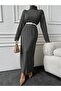 Corded Knitwear Dress Gray - 5