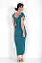 V-neck Double Nail Sleeve Jewelled Slit Dress - 4