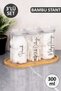 3-Piece Bamboo Stand Cotton Swab - Makeup Cotton Swab Labeled Transparent Mica Jar Cotton Box Set Acrylic Bathroom Organizer 300 ml