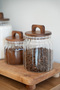 Avento Set of 3 Acacia Vacuum Lids Striped Glass Jars - 3