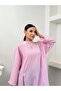 Women's Oversize High Collar Side Slit Wrinkled Textured Long Tunic Dress 9111 - Pink - 5