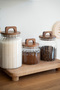Avento Set of 3 Acacia Vacuum Lids Striped Glass Jars - 4