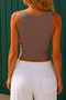 Women's Camisole Ribbed Stretch Fabric Snap Fastener Crew Neck Sleeveless Basic Crop Tank Top - 3