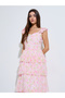 Pink Floral Print Layered Maxi Dress - 3