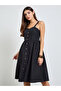 Black Button Front Midi Dress with Patch Pocket - 2