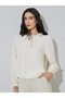 Cream Long Sleeve Blouse with Tie Neck Detail - 3