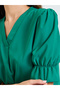 Green Puff Sleeves A-Line Knee Length Dress - 3