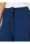 Navy Blue Cotton Wide Leg Pants with Drawcord - 3