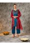 Blue Asymmetric Zari Embroidered Kurta, Straight Pants and Dupatta Set