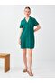 Dark Green Shirt Collar Cotton Linen Short Dress