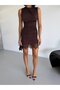 Skirt with Lace Detail Sandy Fabric Dress Brown - 4