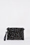 Women's Leopard Silver Stone Suede Portfolio Handbag and Clutch Bag with Ankle Strap and Chain Strap