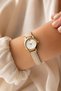 Leny Women's Wristwatch Cream Thin Cord Gold Case White Dial Minimal Analog Elegant Casual Women's Watch - 4