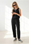 Women's Black Top Blouse with Bottom Pockets Pants Soft Textured Set Tkm-19000411 - 4