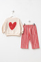 Baby Girl Top and Bottom Set with Striped Heart and Pretty Print - 3