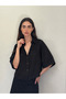 Linen Look Retro Model Loose Short Sleeve Shirt Women's Dark Black - 3