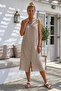 Beige Hakim Collar Sleeveless Buttoned Pocketed Casual Muslin Woven Dress 113 60 - 3