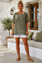 Khaki Pool Collar Low Sleeve Skirt and Mesh Flower Appliqué on the Sleeve End Casual Woven Blouse 68 68 - 7