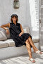 Black Shirt Collar Sleeveless Buttoned Skirt Ruffle Casual Muslin Woven Dress 105 65 - 4