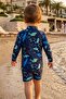 Baby Boy Shark Splash Long Sleeve Zipper Jumpsuit Swimsuit - 4