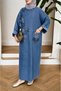 Women's Beaded Embroidered Wide Fit Denim Dress - 5