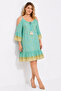 Women's Plus Size Green, Rope Strap, Off Shoulder, Three Quarter Sleeve, Floral Pattern Dress 65N39585 - 5