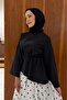 Black Poplin Asymmetrical Eliane Blouse with Thin Belt - 7