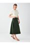 Khaki Zippered Cotton Linen Midi Skirt - 3