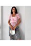 Women's Lace Transparent Front Tie Drawstring Detailed V-Neck Short Sleeve Summer Blouse - 4