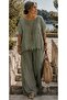 Women's Linen Tassel Detailed Crew Neck Casual Oversize Summer Blouse with Pockets - 2
