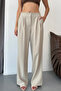 Women's Elastic Waist Double Pocket Wide Leg Pants Stone - 4057 - 2