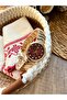 Round Tiny Stone Detailed Gold Inside Burgundy Women's Wristwatch - 4