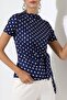 Women's Micro Digital Polka Dot Blouse with Tie Detail - 6
