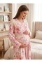 New Season Pink Patterned Short-Sleeved Summer Special Design 100% Cotton Full-Length Maternity Pajama Set - 2