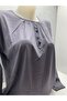 Half-Buttoned Smoked Plum Mother-Of-Pearl Fabric with Elasticated Sleeves - 3