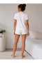 Women's White Polka Dot Shirt Collar Short Sleeve Shorts Pajama Set Black Piping Summer Home Wear Sleep Set - 3