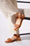 Resare Single Strap Buckle Genuine Leather Women's Sandals Tan Skin - 5