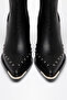 Black Matte Leather Flat Trok Detail Elastic Metal Toe Western Cowboy Short Ankle Boots - 4