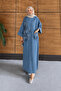 Women's Beaded and Embroidered Hijab Denim Dress - 3